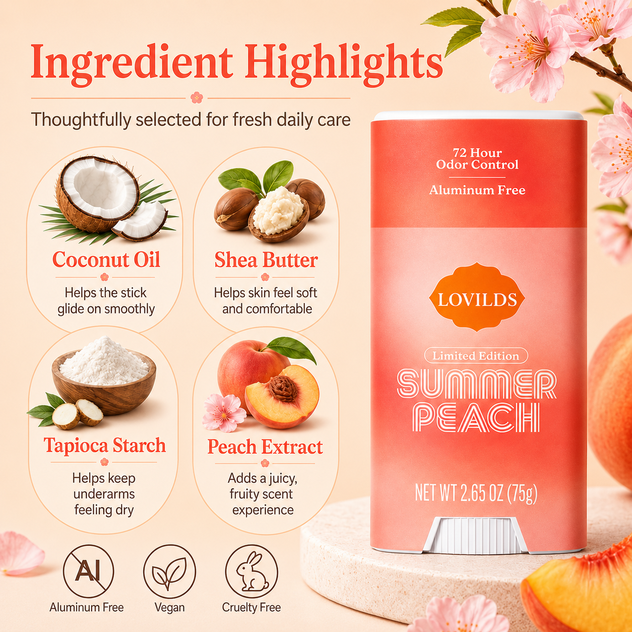 LOVILDS Summer Peach Deodorant – Freshness & Gentle Underarm Care