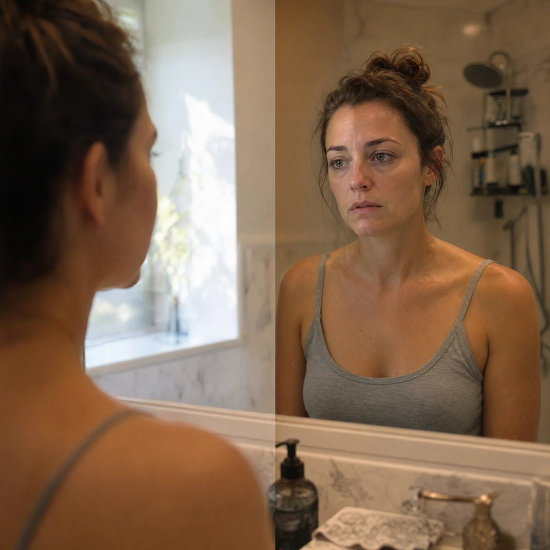 Woman noticing the appearance of her under-eye area
