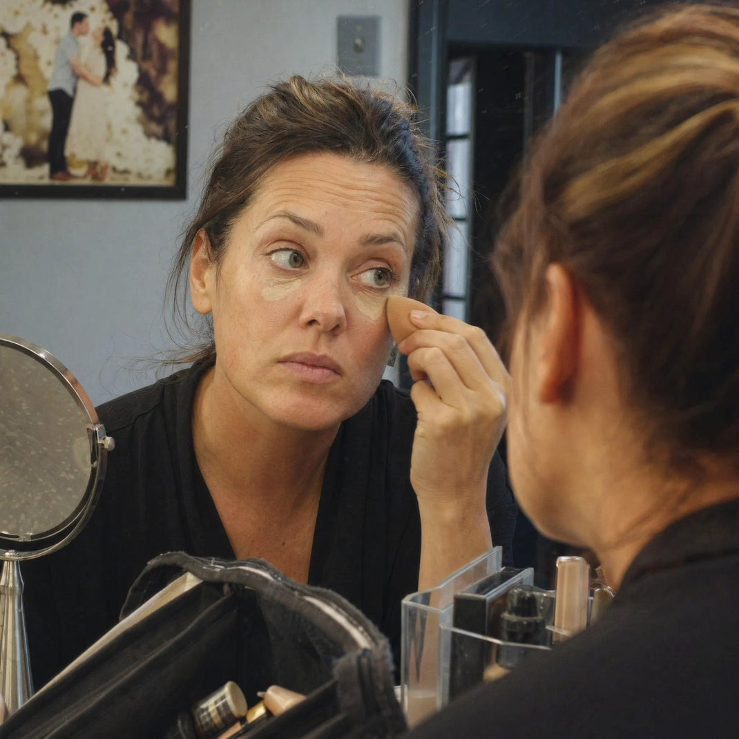 Woman applying skincare to her face